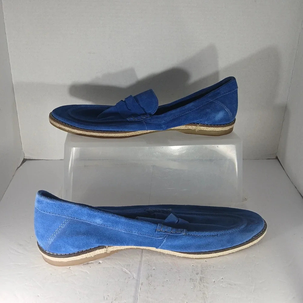 Steve Madden Levon Loafers 12 Blue Suede Penny Slip On Espadrille Trim Mens